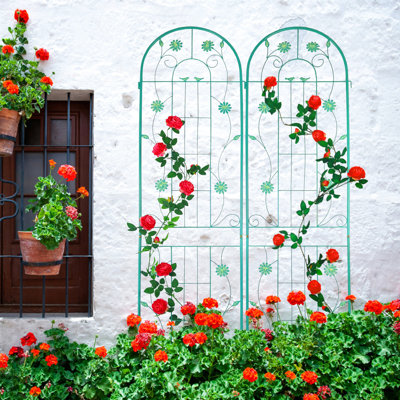86.7" X 19.7" Rustproof Metal Garden Trellises  4 , For Flower Growth. Galvanized Tube & Powder Coating. Easy Installation. For Ivy, Rose, Morning Glory, , Jasmine, Grape, , Cucumber, Beans, Peas.