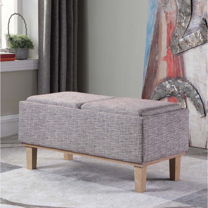 Rafal Linen Upholstered Storage Bench, Gray
