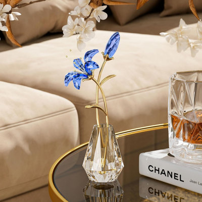 K9 Crystal Lily Flower Ornament with Vase, Elegant Floral Figurine Table Decor for Living Room, Bedroom, Study Room and Wedding Centerpiece Decoration