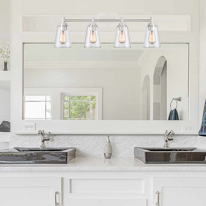 Éclairage de salle de bain à intensité variable 4 lumières Jibril, Satin platine