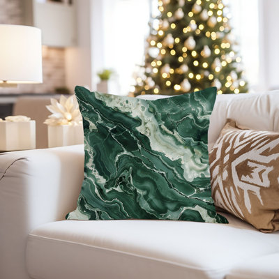 Abstract Green Marble Geode III Emerald  Modern Throw Pillow Cover