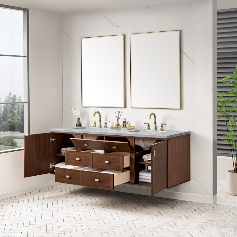 Curiel Double Bathroom Vanity Set, Carrara White, 8" Widespread, 72"