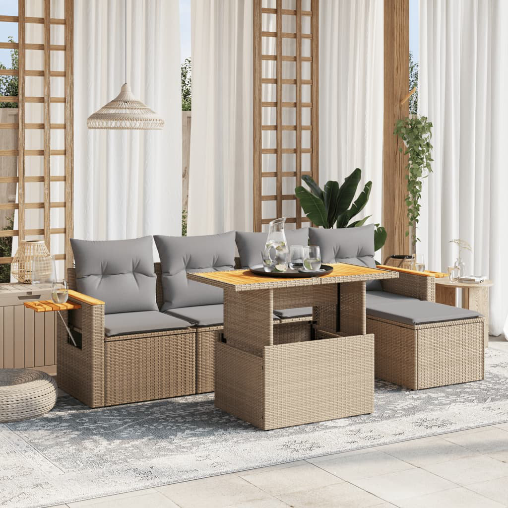 Vidaxl 6-Tlg. Garten-Sofagarnitur Mit Kissen Beige Poly Rattan