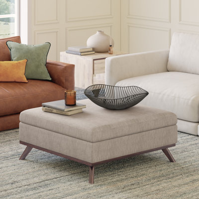 Owen 36"W Upholstered Fabric Mid-Century Modern Square Lift-Top Ottoman with Tufted Detail