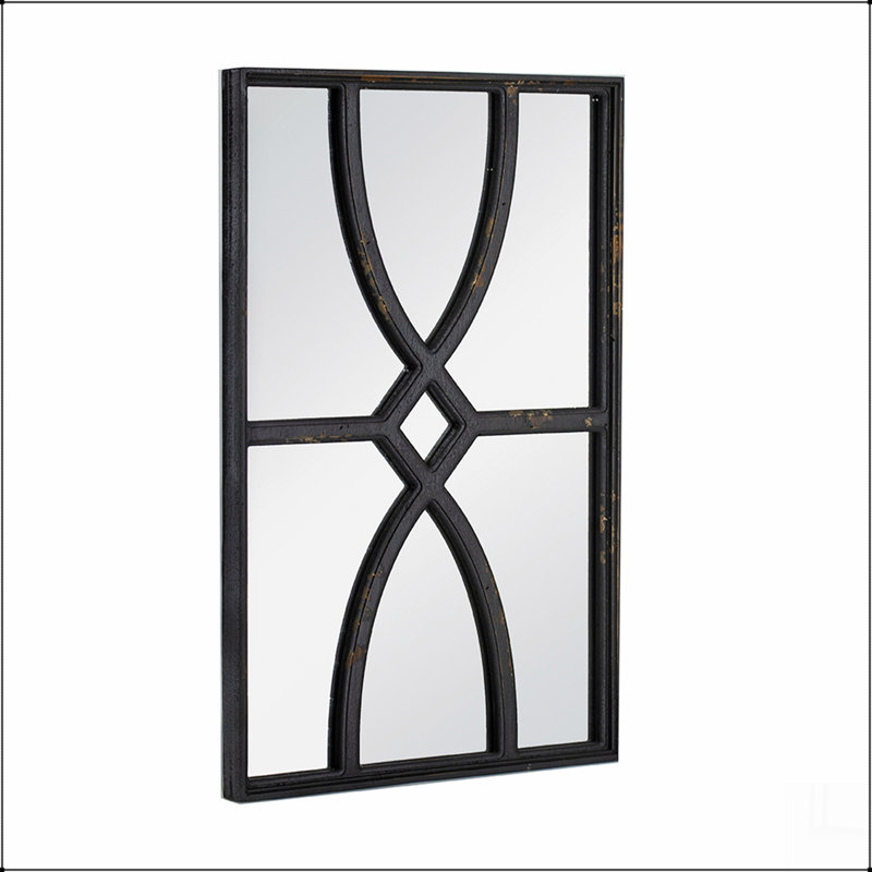 Rectangular  Wooden Wall Mirror with Antique Black Frame for Living Room, Black