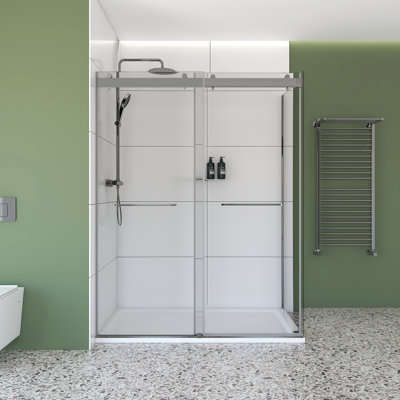 Molly 48" W X 36" D X 76" H Frameless Shower Door Rectangular Shower Kit In Chrome With Clear Glass Finish