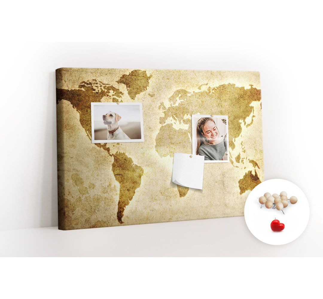 Wall Mounted bulletin board print wall art notice boards decorative corkboard Map of the world