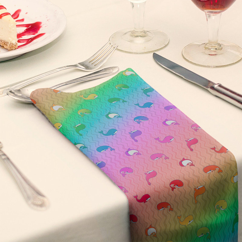 Serviette de coton à motif baleines, H 0,1 po x l 22 po x P 22 po, Arc-en-ciel, Sergé de coton