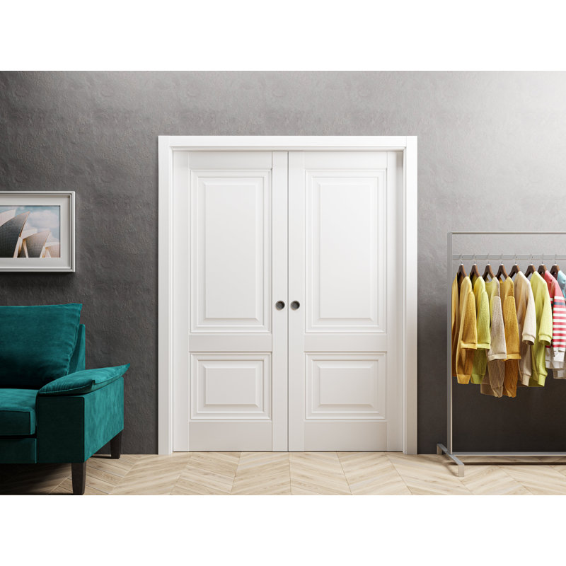 Portes coulissantes françaises à double poche | Lucia 8831 soie blanche | Ensemble de quincaillerie pour rails