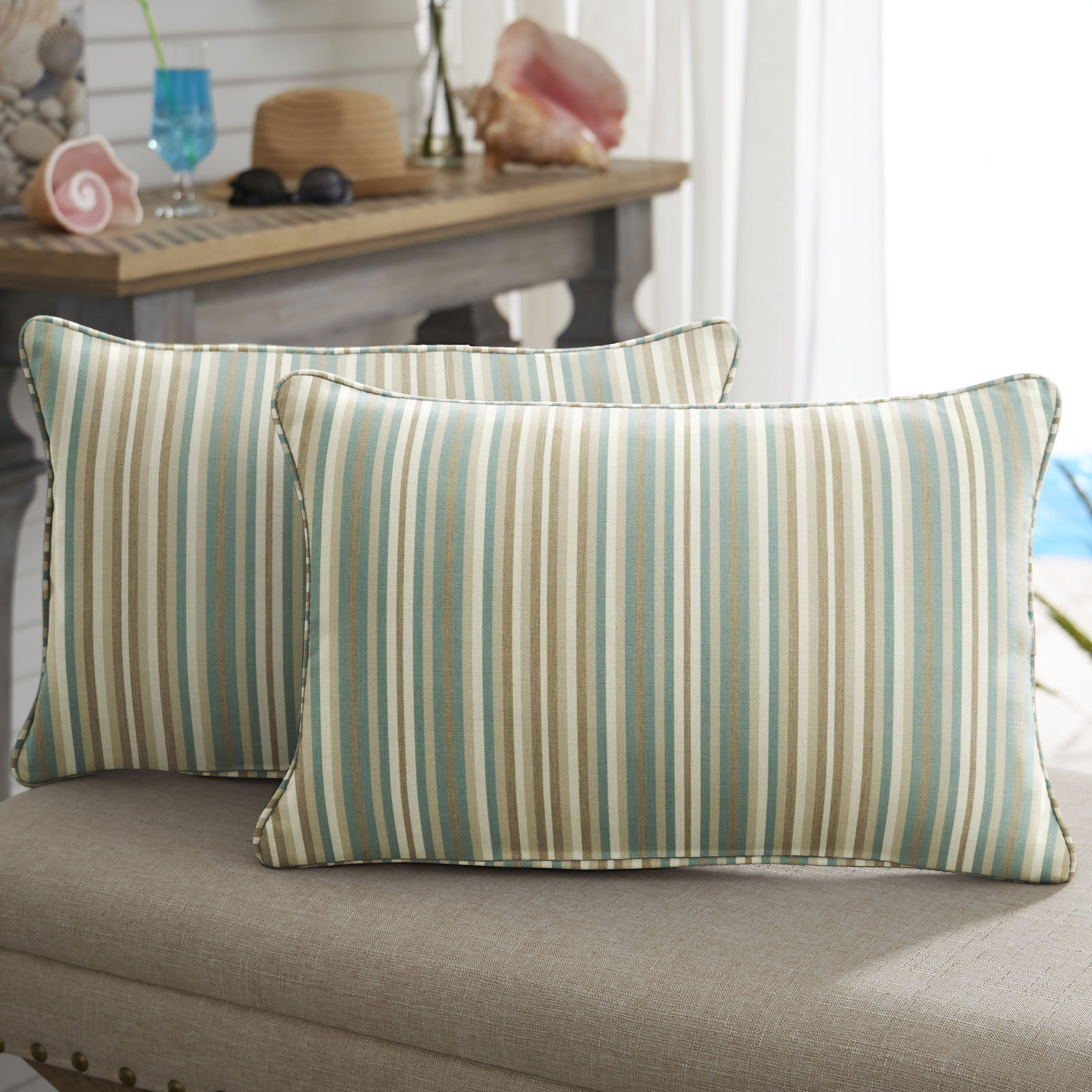 Zoa Striped Sunbrella® Indoor/Outdoor Lumbar Throw Pillow, 13"H x 20"W