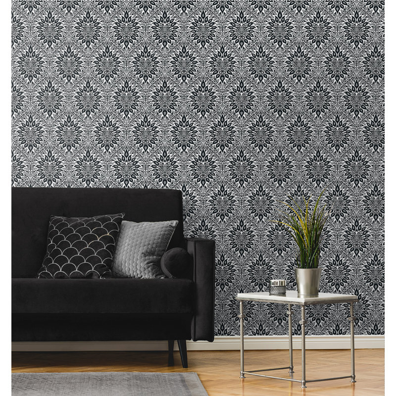 Landgraff Damask Roll, Black/White/Gray