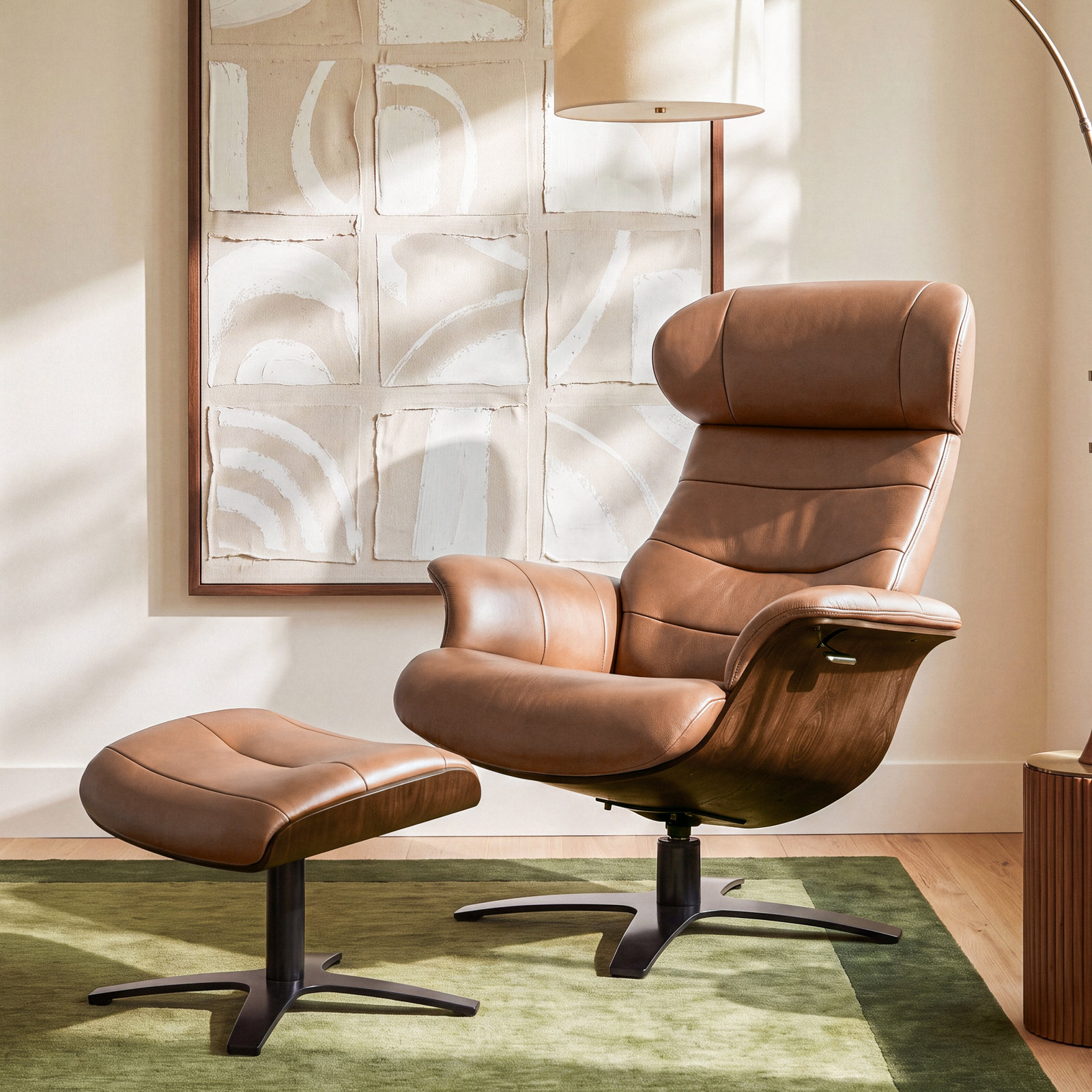 Dillon 31" Genuine Leather Manual Swivel Recliner, Boston Saddle