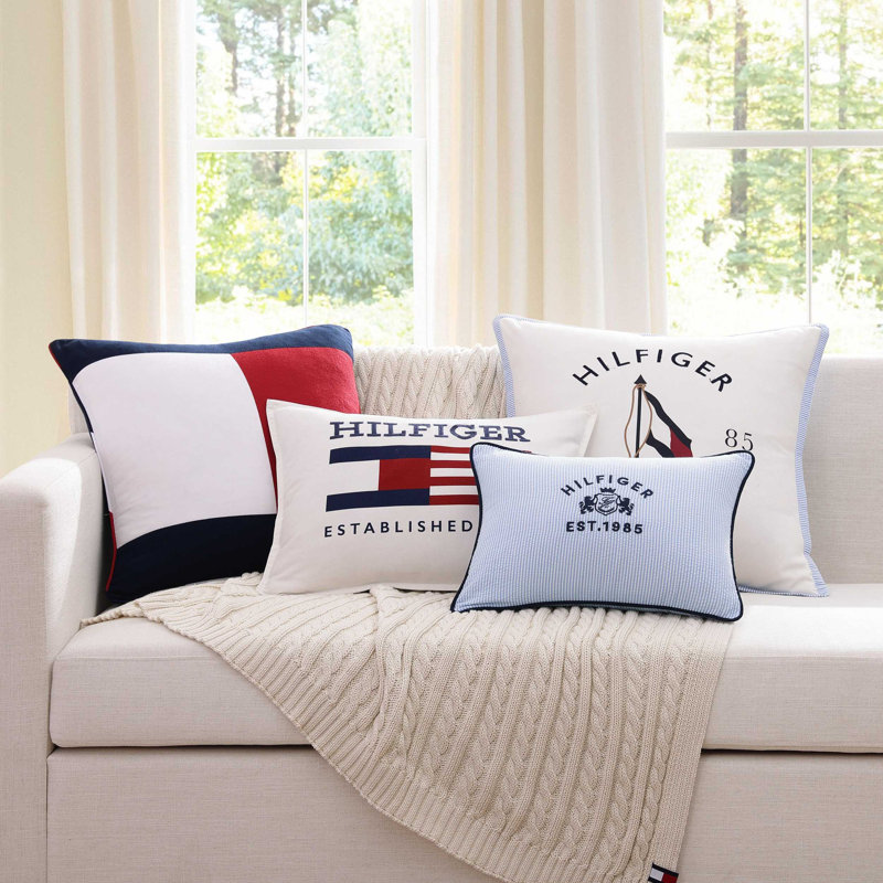 Coussin décoratif en coton bleu Tommy Hilfiger, Graphique bleu, Rectangular