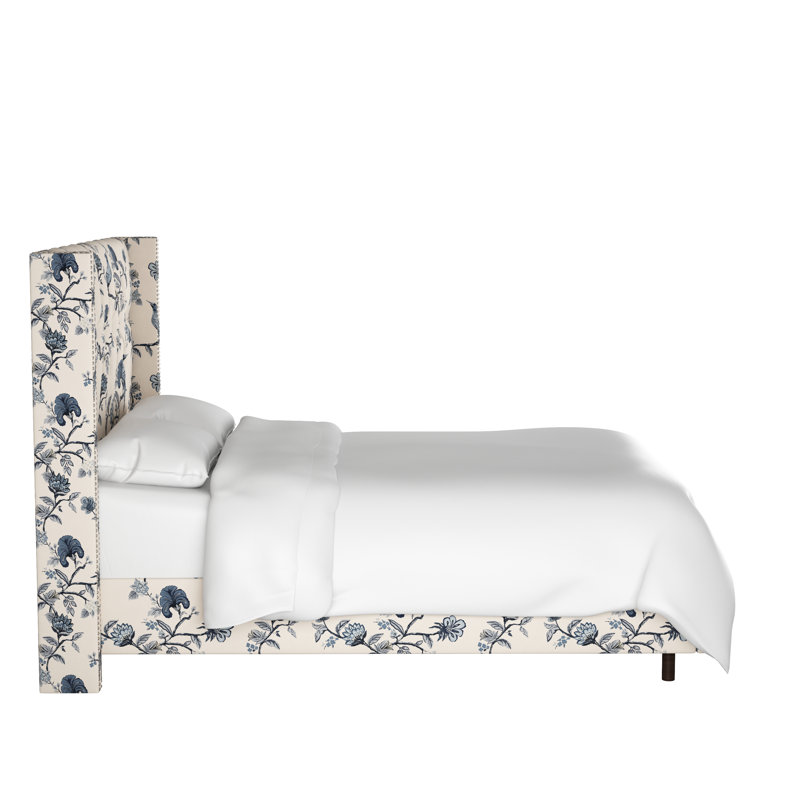 Upholstered Wingback Bed, Queen, Shaana Indigo