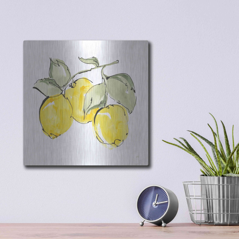 Art mural en métal luxueux «Lemons IV» par Chris Paschke, 12 po x 12 po, H 12 po x l 12 po