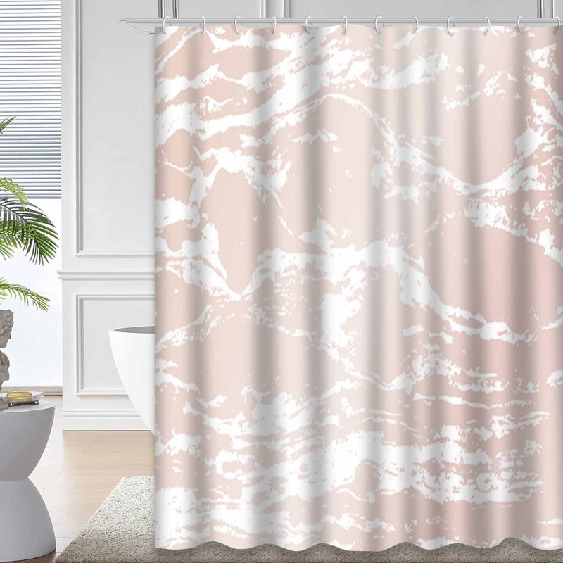 Rideau de douche Rose Marble White Art abstrait avec 12 crochets, L 72 po x l 84 po