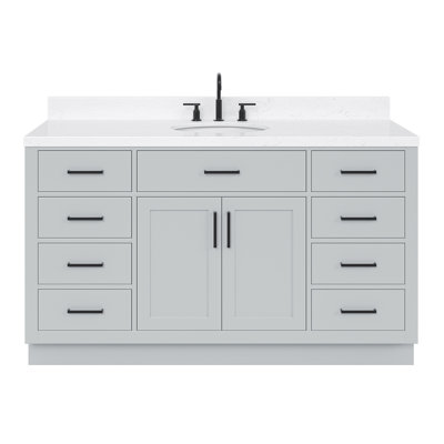 Thornaby Solid Wood Single Bathroom Vanity with 1.5'' Carrara Quartz Top
