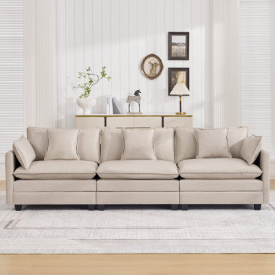 Faux Leather Upholstered Modular Sectional Sofa Couch with Cloud Deep Seat
