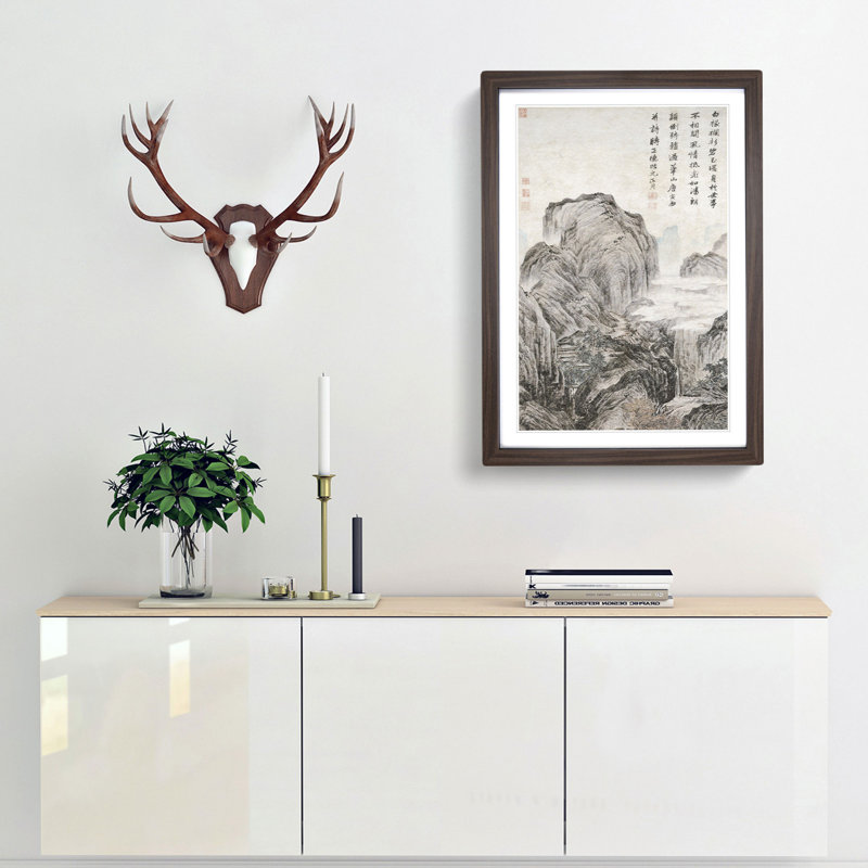 Mount Hua by Tang Yin - Picture Frame Painting Print, 48cm H x 36cm W x 2cm D, Walnut Framed