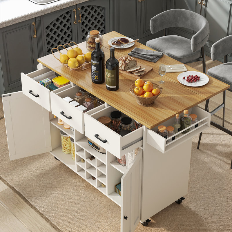 Wood Kitchen Island, White