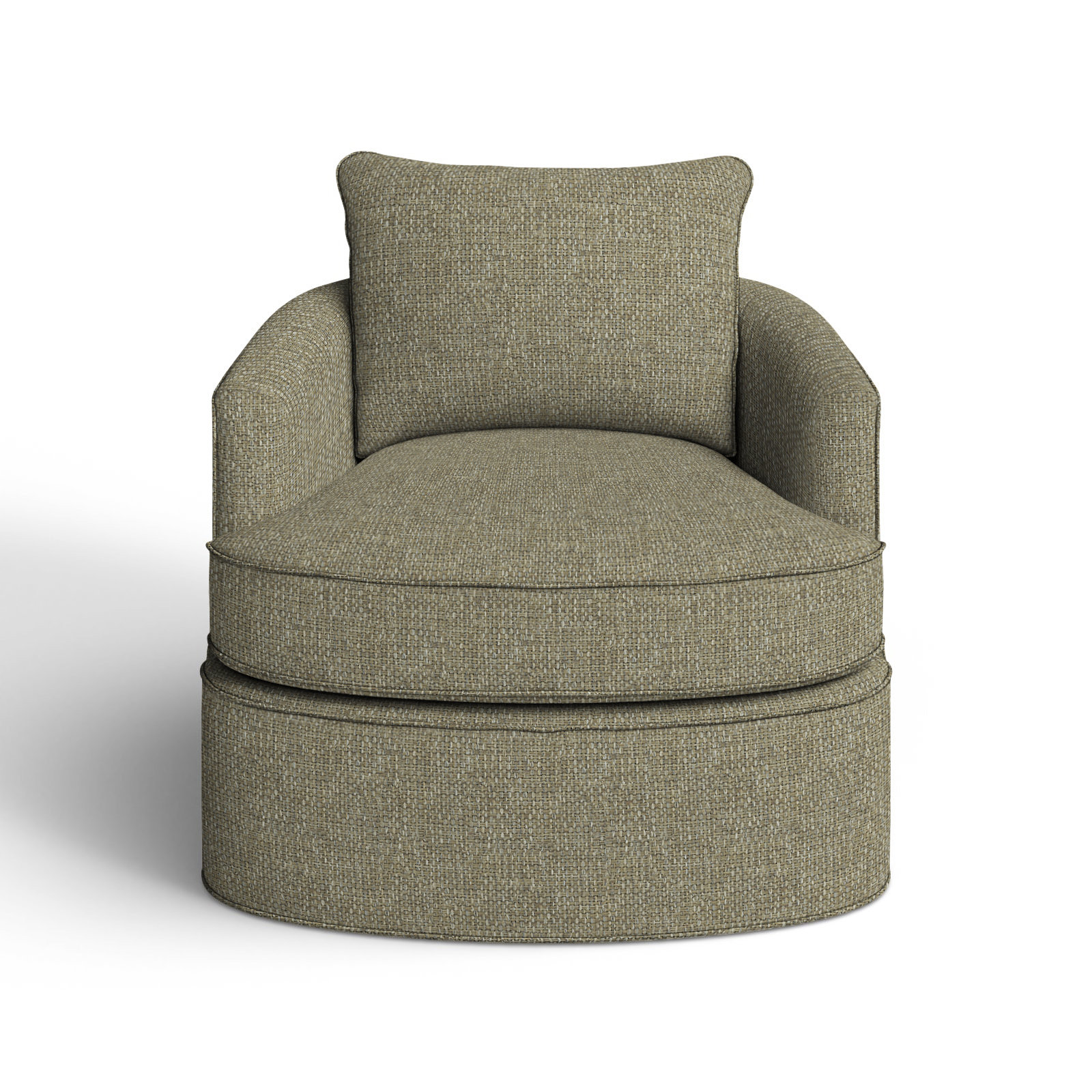 Mills Upholstered Swivel Barrel Chair, Drusky Sand Performance