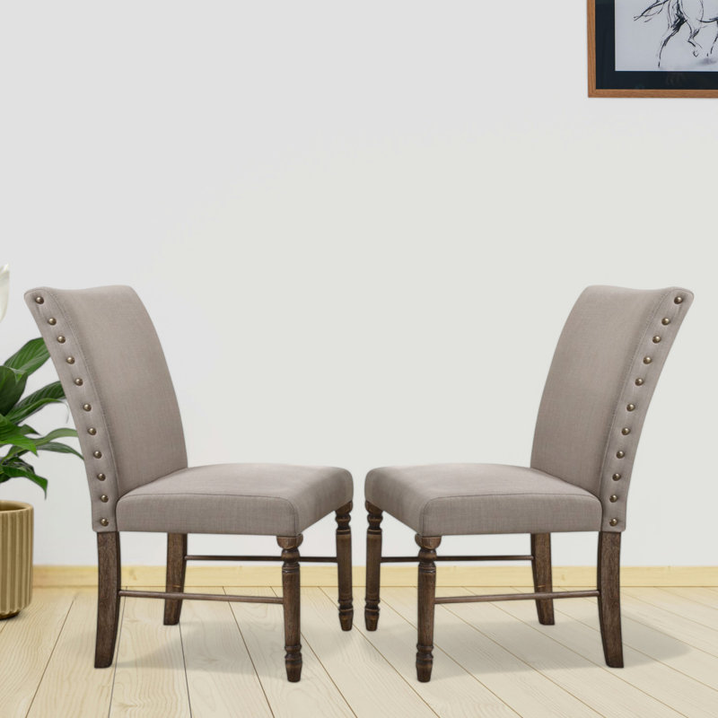 Chaise d'appoint Glennora en lin crème et chêne vieilli (ensemble de 2)