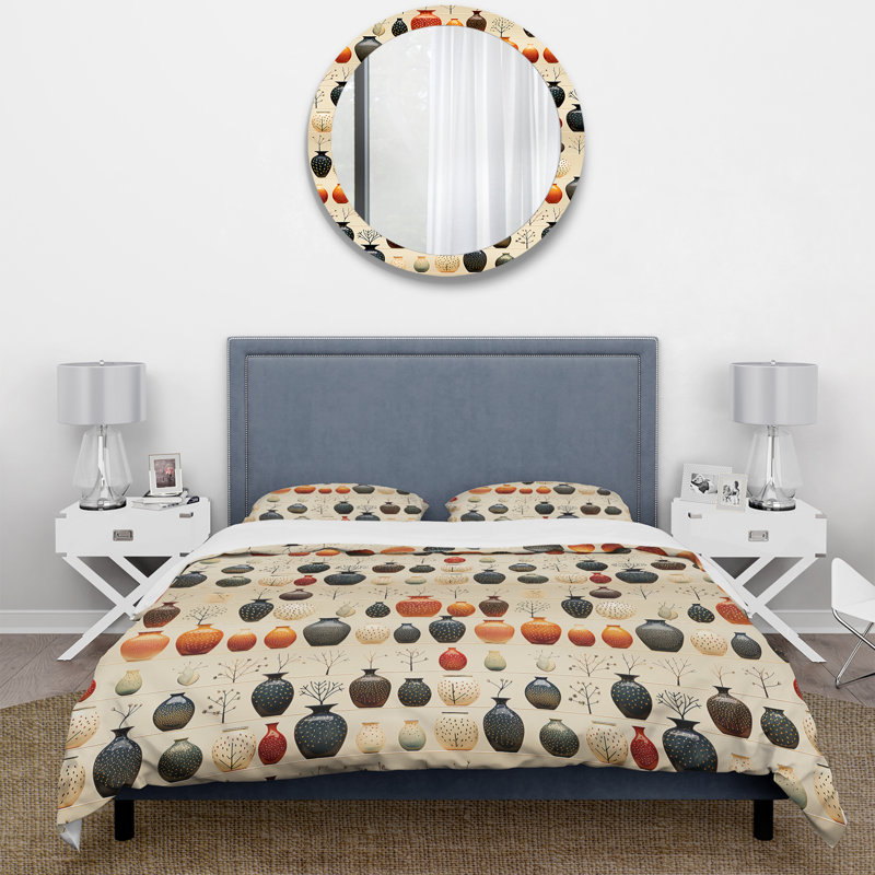 Literie Boho Pottery Motifs, Housse de couette pour très grand lit et 2 très
