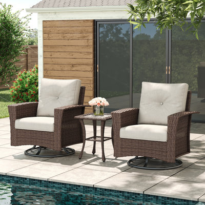 3 Piece Wicker Patio Furniture Set, Classis Outdoor Conversation 360 Degree Swivel Chairs Set with Coffee Table by Red Barrel Studio 3 Piece Wicker Patio Furniture Set, Classis Outdoor Conversation 360 Degree Swivel Chairs Set with Coffee Table by Red Barrel Studio