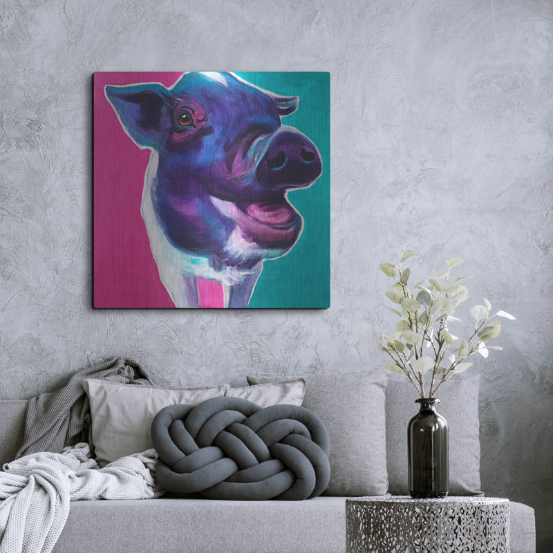 «Pig Sophie» par Dawg Painter sur métal, H 36 po x l 36 po