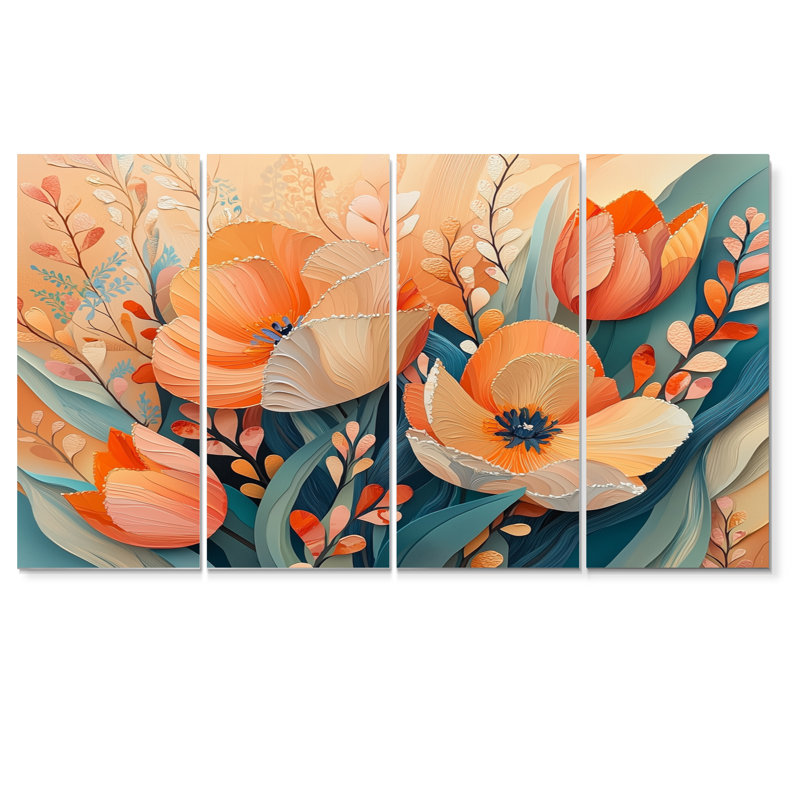 Reifsnyder - Botanicals Wall Art - Art mural moderne sur toile, 4 pièces, H 32 po x l 64 po