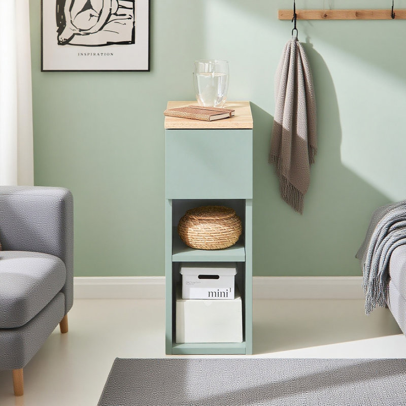 Jayshaun 20cm 1 Drawer Bedside Table, Green/Natural