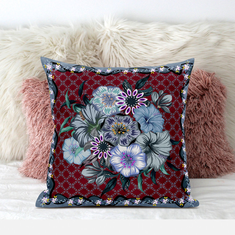 Coussin 20 x 20, Floral rouge / gris
