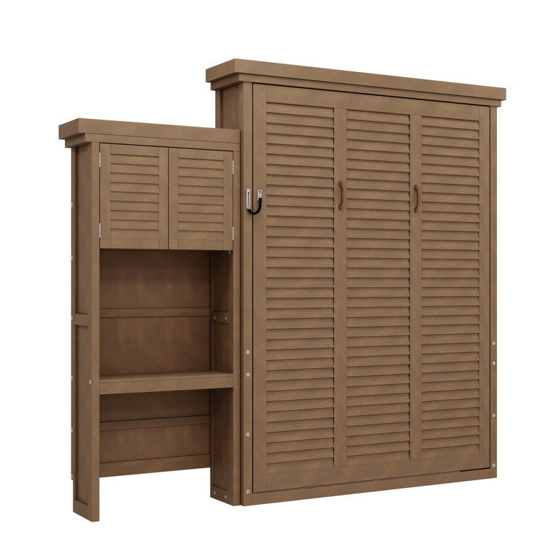 Grand lit escamotable avec persiennes et plusieurs tablettes de rangement, Bois