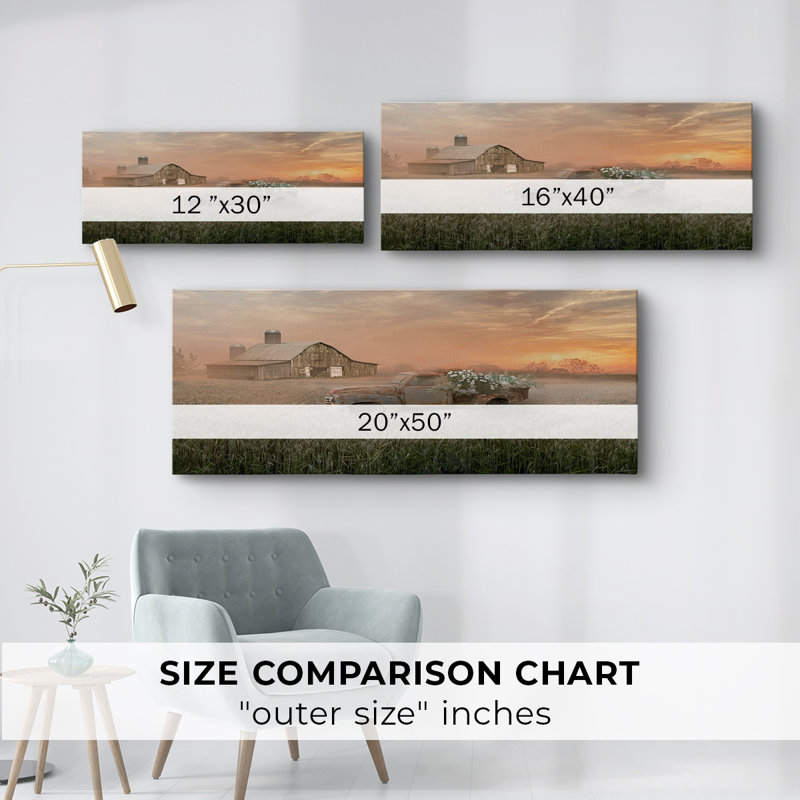 Tôt dans la brume - Toile tendue avec châssis - Prêt à être accroché, H 20 po x l 50 po