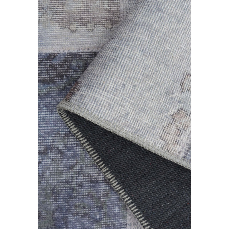 Blue Gray Patchwork Woven Base Decorative Carpet, Rectangle 3'10" x 5'3"