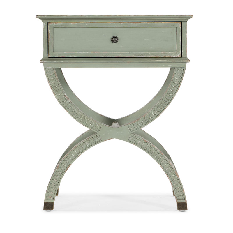 Verdigris Green Rustic Wood and Metal End Table with Storage