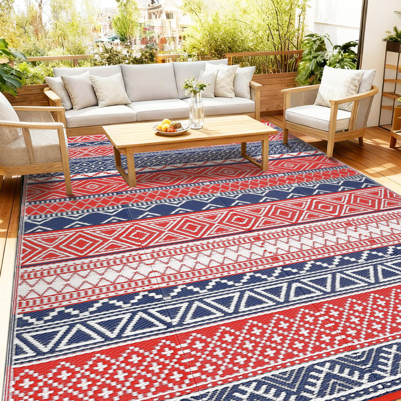 Tapis d'extérieur imperméable à l'eau pour l'extérieur, Rouge, Rectangle 9 pi x 12 pi