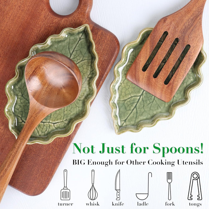 Green Leaf Ceramic Spoon Rest