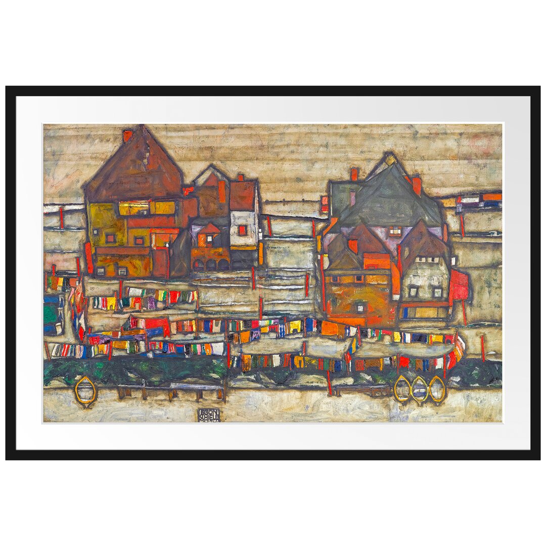 Gerahmter Kunstdruck Houses with Linen von Egon Schiele