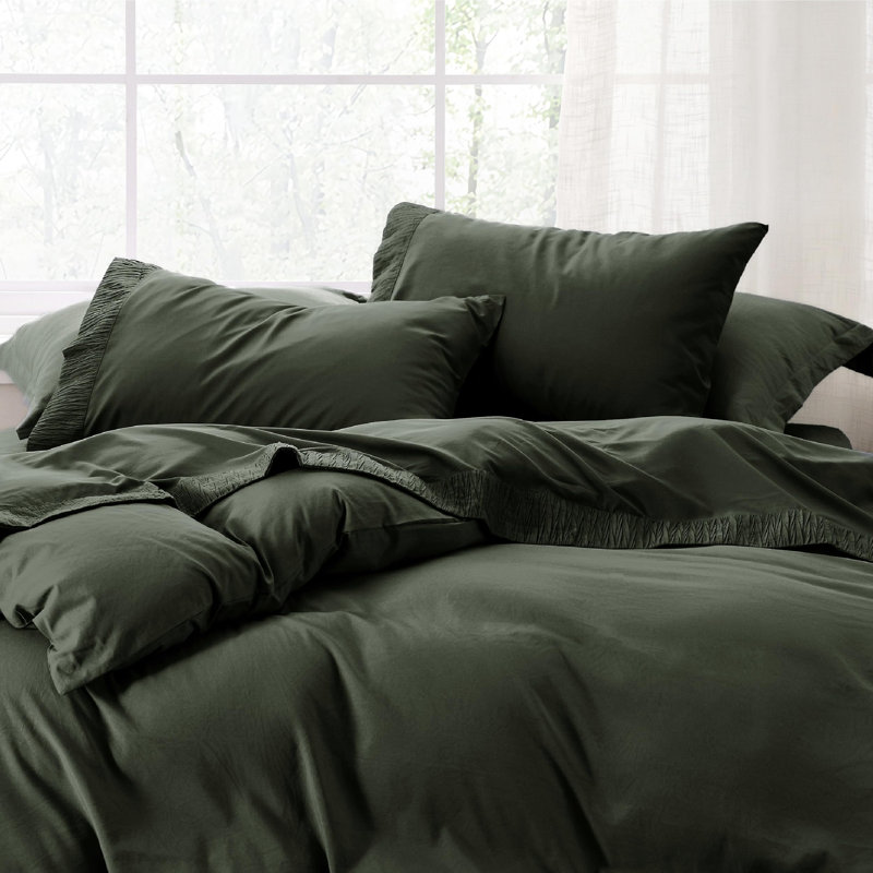 Ensemble de draps en microfibre de polyester pour literie Hotel Luxury, Vert olive