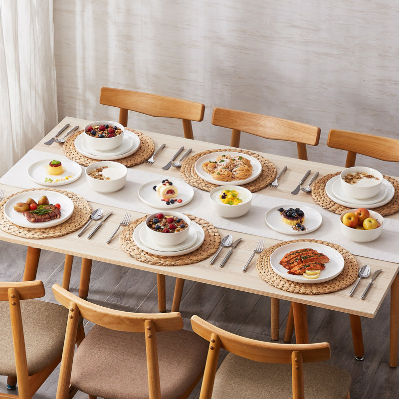 Piece Porcelain China Dinnerware Set - Service for 6, White/Ivory