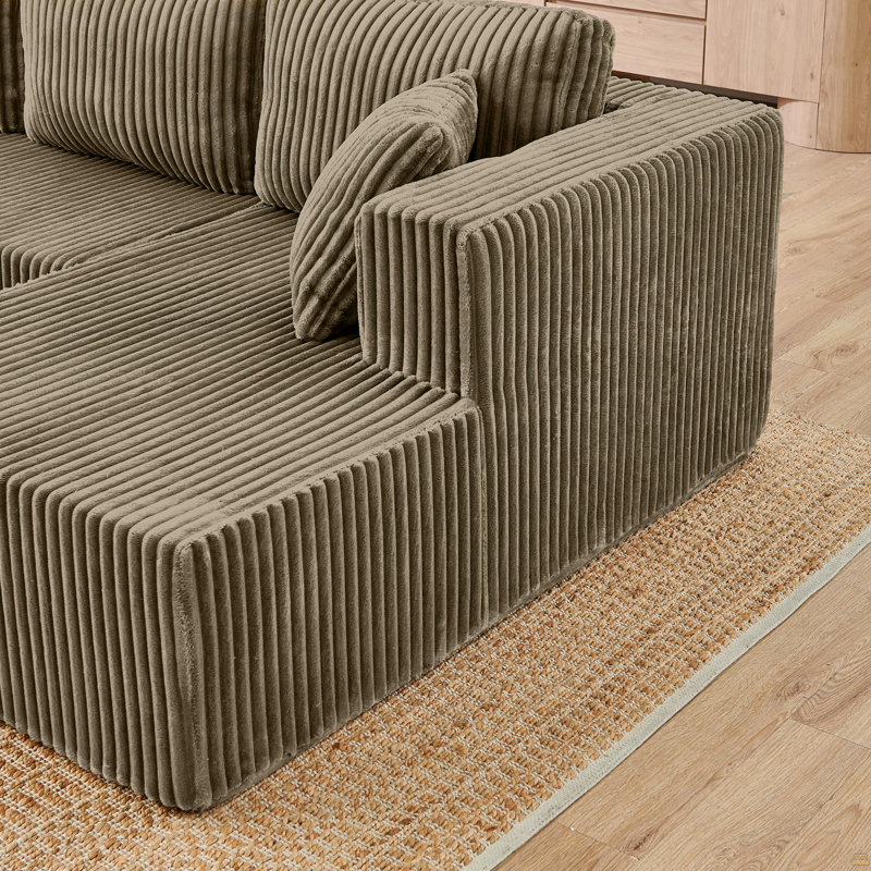 Canapé modulaire en forme de U, canapé modulaire compressé en velours côtelé de style minimaliste moderne, canapé-lit pour le salon, la chambre à coucher, canapé-lit confortable à conception compacte et économe en espace - brun