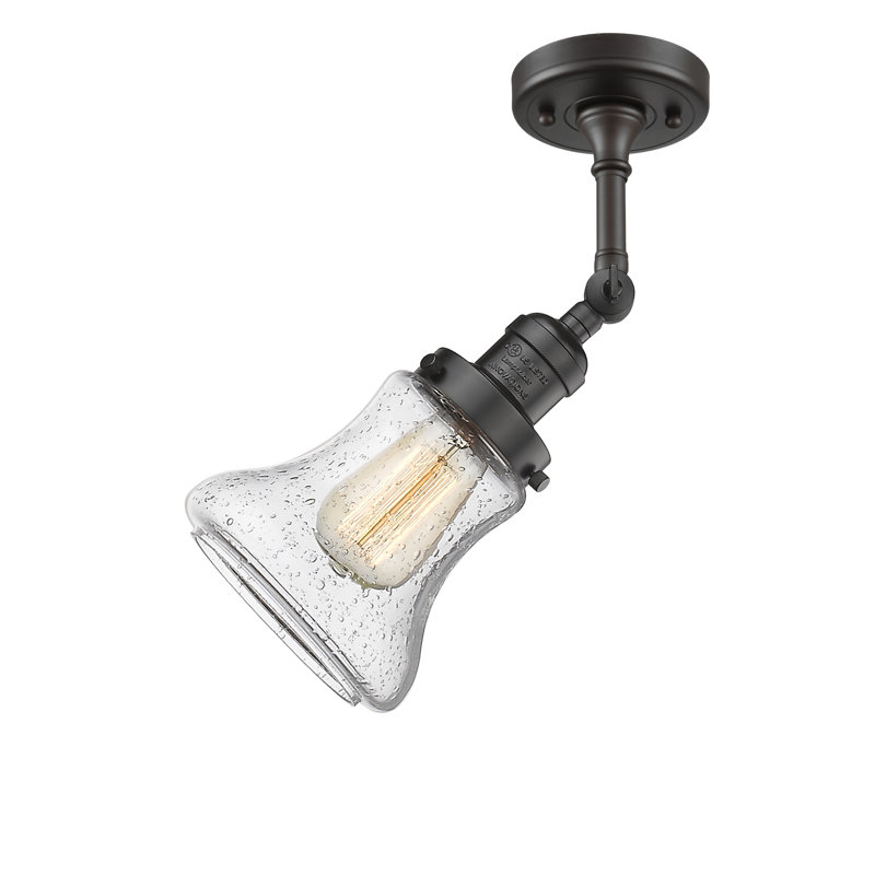 Edda Glass Semi Flush Mount, Seedy, 6 Watt Vinage LED Bulb, Brushed Brass