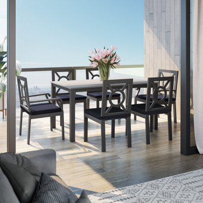 Kathy Ireland Homes and Gardens Madison Ave. 7 PC Aluminum/Concrete Rectangular Outdoor Dining Set -  kathy ireland Homes & Gardens by TK Classics, 7DS695-KIT-NAVY