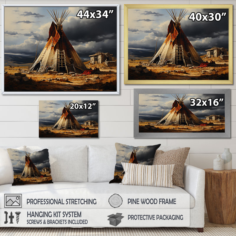Native Tent Embracing Tradition - Native American Art Wall Decor, Black Floater Framed, 34" H x 44" W x 1.5" D