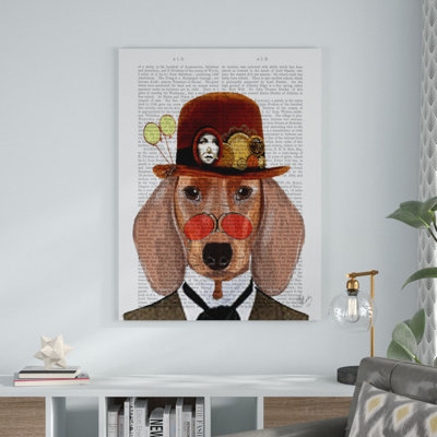 «Dachshund with Steampunk Bowler Hat», reproduction d'impression sur toile tendue