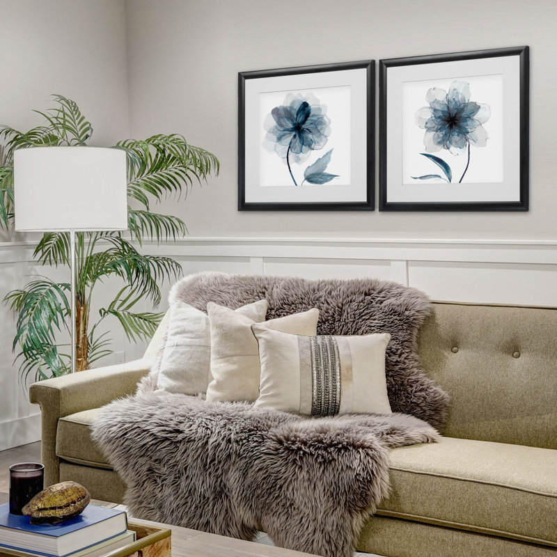 " Indigo Bloom " 2 - Pieces, Black Framed