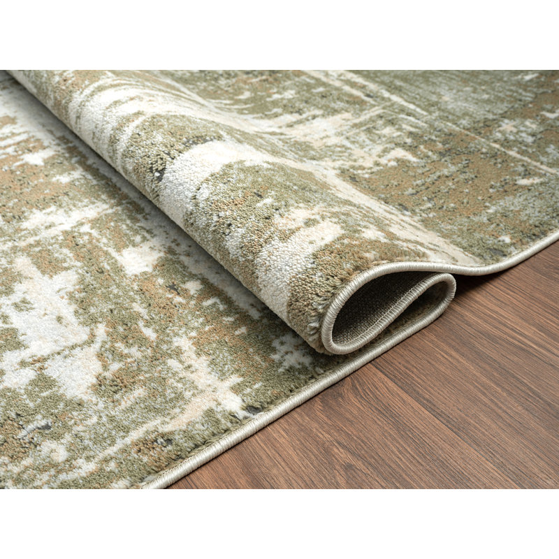 Tapis abstrait en polypropylène vert / gris, Rectangle 7 pi 9 po x 10 pi 2 po