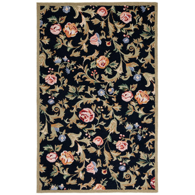 Hollander Hand-Hooked Wool Black Area Rug