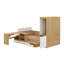 Lit plateforme double en bois avec 6 tiroirs, tablettes, bureau et garde-robe-438750649